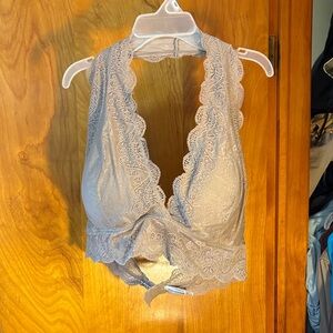 Zenana Outfitters Lace Halter Bralette- Light Gray